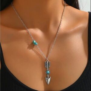 Silver and Blue Bohemian Arrow Necklace